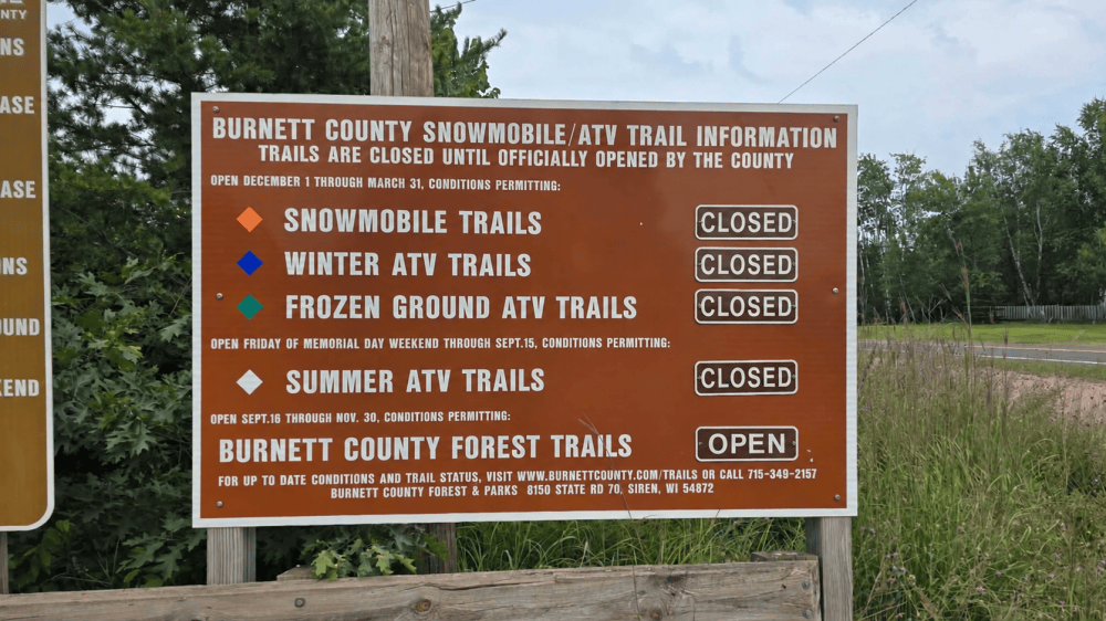 Trail information board with all trails marked closed.
